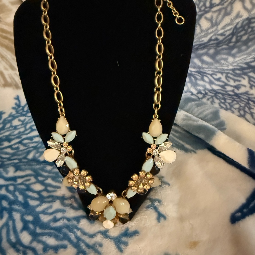 J. Crew Gold and Cream Floral Necklace